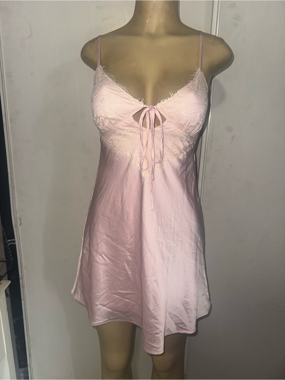wild fable Pink Satin Lace-Trim Mini Slip Dress - Picture 3 of 7